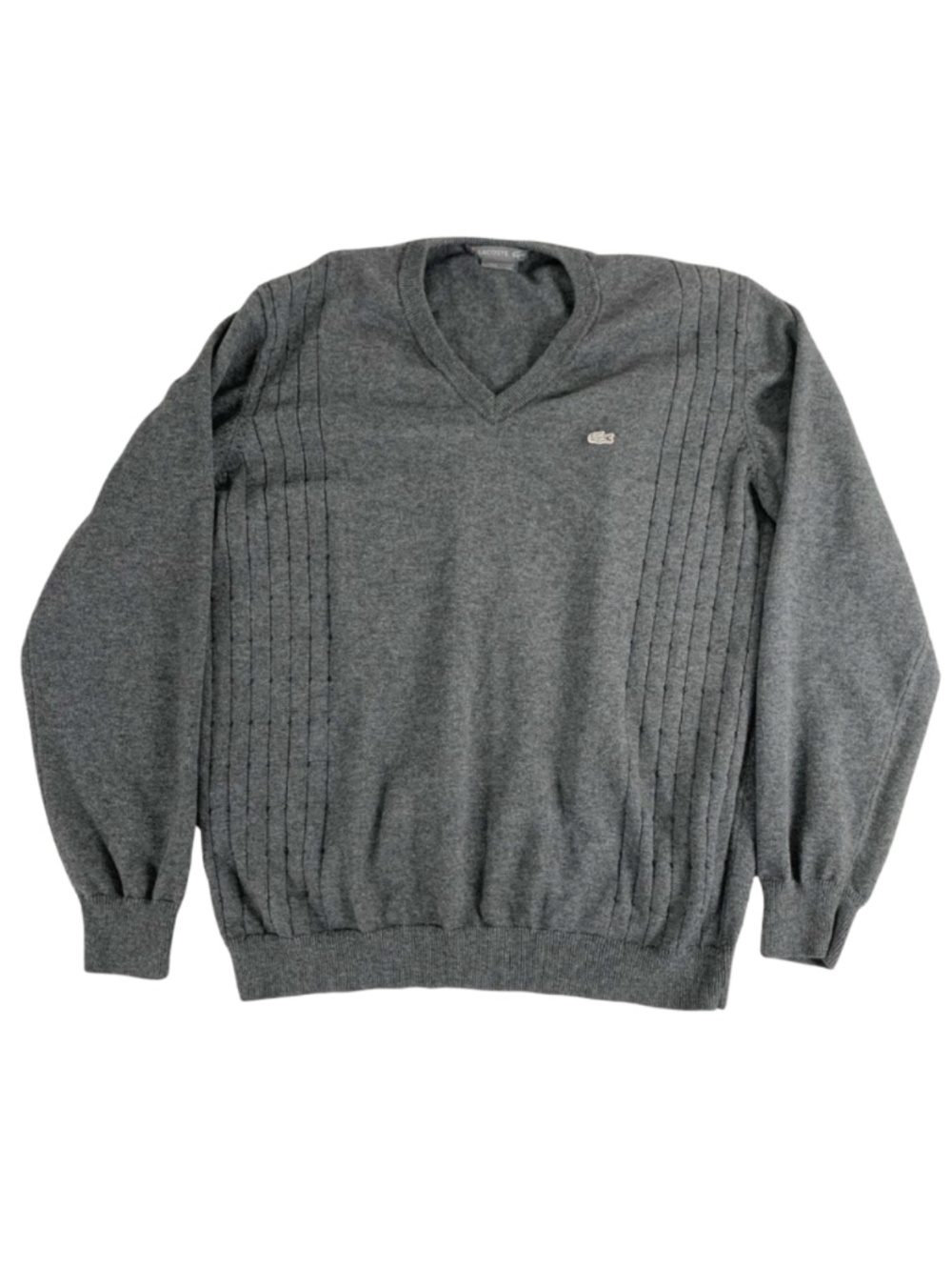 Lacoste V-Neck Cashmere Blend Heather Gray Pullover Sweater Men's L Preppy